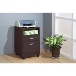 Mobile Storage File Cabinet, Dark Brown