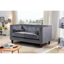 Kittleson 60'' Velvet Tuxedo Arm Loveseat - Grey 25 Kittleson 60'' Velvet Tuxedo Arm Loveseat - Grey -Baxton Acme Shop 1dda2ff6 b448 48cd bce8 9bdc4205305a