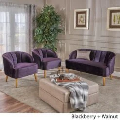 Amaia Modern 3-piece Velvet Chat Set By Christopher Knight Home - Black + Walnut -Baxton Acme Shop 1e1828c7 1921 439f bd60 85d391584d7e
