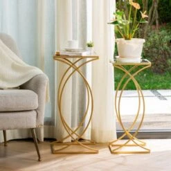 Glitzhome Set Of 2 Glam Glass Modern Side Table Sofa Table - Octagon-Gold -Baxton Acme Shop 1e1c95be e8da 4908 97da 0ea97b4f0fad
