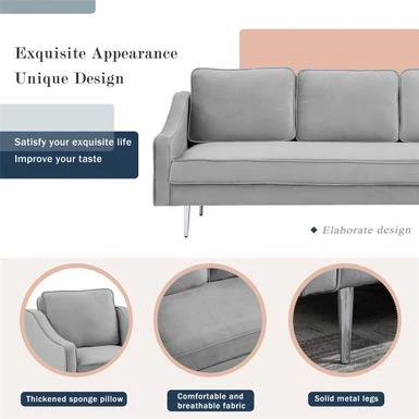 Merax 2 Piece Mordern Velvet Armchair And Loveseat Sofa Sets - Grey 10 Merax 2 Piece Mordern Velvet Armchair And Loveseat Sofa Sets - Grey - Image 8