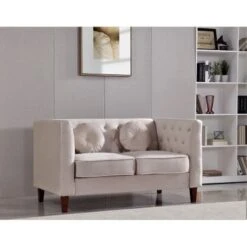 Fancher Kittleson Classic Chesterfield Loveseat - Dark Blue -Baxton Acme Shop 219fe668 1a0b 418e ae37 0065fbd189b9