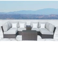Lucca Cup Holder Table 8-piece Sectional Set By Living Source International - Brown -Baxton Acme Shop 2203ecbd 5289 4170 9ad6 58fda695bf49