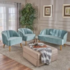 Amaia Modern 3-piece Velvet Chat Set By Christopher Knight Home - Black + Walnut -Baxton Acme Shop 226d78cd 3e39 49b0 95ce 01e2ee6b2fd3
