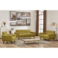 Grace Mid-Century Tufted Upholstered Rainbeau Living Room Sofa, Loveseat, And Chair 3-piece Set - Taupe Grey -Baxton Acme Shop 2270b02c 4ea9 4ac0 9ccd a0040a5a0446