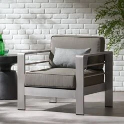 Cape Coral Aluminum Indoor/Outdoor Club Chair By Christopher Knight Home - Canvas Black+ Silver+Sunbrella -Baxton Acme Shop 238a27dd 23c8 47f0 82b1 df17bcd5c032