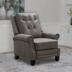 Abbyson Clemson Top Grain Leather Pushback Recliner - Grey -Baxton Acme Shop 23dd0073 1de8 47b8 8726 e09b0486f593
