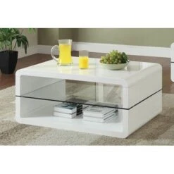 Rectangle 2-shelf Coffee Table Glossy White
