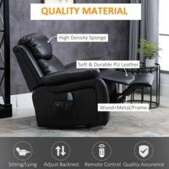 HOMCOM PU Leather Massage Recliner Chair, Swivel Rocker Sofa With Remote Control, Footrest, Padded Seat For Living Room - Black -Baxton Acme Shop 250452ce 0237 4f01 9f33 6808794ff717