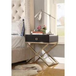 Square Lacquer X-Legs End Table/Accent Table/Nightstand With Drawer - White Chrome -Baxton Acme Shop 2592c6bc e2d2 4b75 b472 f834876cb4a8