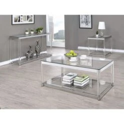 Claude Sofa Table With Lower Shelf Chrome And Clear -Baxton Acme Shop 259585cc d139 4f13 bece 73cb93c23549