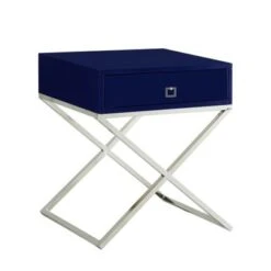 Square Lacquer X-Legs End Table/Accent Table/Nightstand With Drawer - White Chrome -Baxton Acme Shop 262f67ee a006 4365 9d74 96dec60d8f06