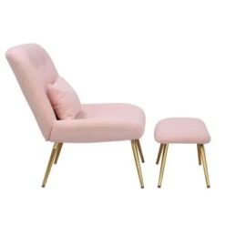 Porthos Home Quinn Accent Chair With Footrest And Pillow, Fabric Upholstery, Gold Legs - Blue -Baxton Acme Shop 2698bc98 3815 4bff 97da 73cde2f3e572