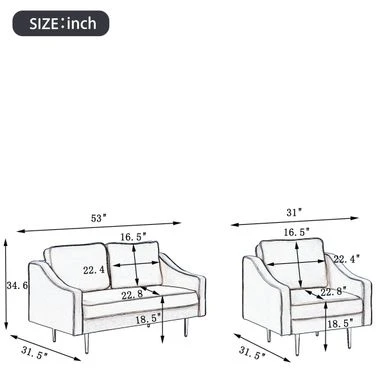 Merax 2 Piece Mordern Velvet Armchair And Loveseat Sofa Sets - Grey 9 Merax 2 Piece Mordern Velvet Armchair And Loveseat Sofa Sets - Grey - Image 7