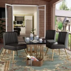 Accent Chairs For Living Room Set Of 2, Upholstered Leather Living Room Chairs Modern Corner Chair Armless Chair - Black -Baxton Acme Shop 2725439b 61ae 45c9 9336 aad5cc8b7932