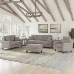 Hudson 85W Sofa With Loveseat, Chair, And Ottoman By Bush Furniture - Charcoal Gray Herringbone -Baxton Acme Shop 2988f02e 7cd9 48a1 9410 0731567ce154