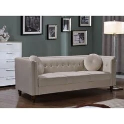 Angie Classic Kittleson Chesterfield 2-Piece Set-Chair & Sofa - Ivory -Baxton Acme Shop 2bd138ee 07c0 4f60 bb1d f9c84da70695