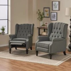 Walter Tufted Fabric Recliners (Set Of 2) By Christopher Knight Home - Charcoal + Dark Brown -Baxton Acme Shop 2c0174d1 993e 4998 be69 7ea940f46806
