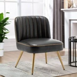 Accent Chairs For Living Room Set Of 2, Upholstered Leather Living Room Chairs Modern Corner Chair Armless Chair - Black