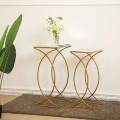 Glitzhome Set Of 2 Glam Glass Modern Side Table Sofa Table - Octagon-Gold -Baxton Acme Shop 2c75ef23 2eb3 4f3f 80b0 4a957f2d0bfb