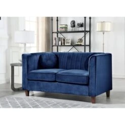Lowery Velvet Kitts Classic Chesterfield Living Room Seat-Loveseat And Chair - Dark Blue -Baxton Acme Shop 2cb2e431 897d 4f39 bed3 14d045c8cb34