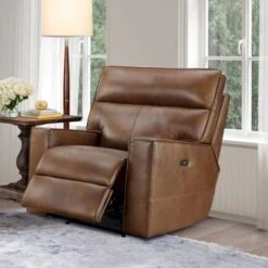 Abbyson Easley Top Grain Leather Dual Power Recliner - Camel