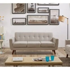 Grace Mid-Century Tufted Upholstered Rainbeau Living Room Sofa, Loveseat, And Chair 3-piece Set - Taupe Grey -Baxton Acme Shop 2d88b108 3458 4371 a64b 687e988067b5