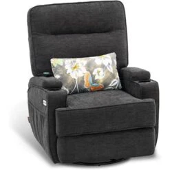 Mcombo Electric Power Swivel Glider Recliner Chair With Heat And USB Ports, Pillow, Cup Holders, Remote Control, Fabric 7752 - Brown -Baxton Acme Shop 2d992887 45ae 4222 9c7e 781648fa79af