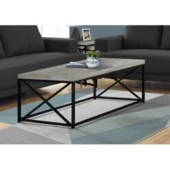 Coffee Table/ Accent/ Cocktail/ Rectangular/ Living Room/ 44"L/ Metal/ Laminate/ Grey/ Black/ Contemporary/ Modern