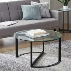 Black Evan Round Glass Coffee Table
