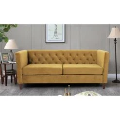 Lisette Velvet 2PCs Living Room Set Sofa & Loveseat - Yellow -Baxton Acme Shop 2ecc68b8 746e 4190 846a 559c87c0c2ba
