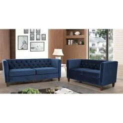 Lisette Velvet 2PCs Living Room Set Sofa & Loveseat - Yellow -Baxton Acme Shop 2ee0d8c3 8497 4fc5 b02f dcae2244bb3f
