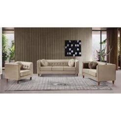 Roberta Velvet 3-Piece Set-Loveseat Sofa & Chair - Grey -Baxton Acme Shop 2ee20dfc f54c 42f1 a213 536ffcf52844