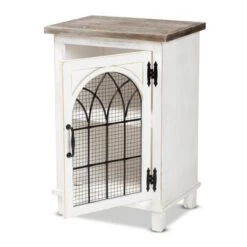 Baxton Studio Faron Traditional Farmhouse White And Oak Brown Wood 1-Door End Table - Off-White/Brown - Wood -Baxton Acme Shop 30b370ba 720b 43d1 964d 934e9f3ddead