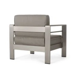 Cape Coral Aluminum Indoor/Outdoor Club Chair By Christopher Knight Home - Canvas Black+ Silver+Sunbrella -Baxton Acme Shop 30c8ed5f d31a 44e3 87c1 de1d7e421ba8