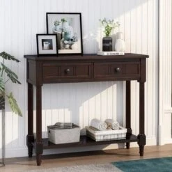 Daisy Series Console Table Traditional Design With Two Drawers And Bottom Shelf Acacia Mangium - Espresso -Baxton Acme Shop 31369dbd 5d3f 4940 a213 56b7ebdf848a