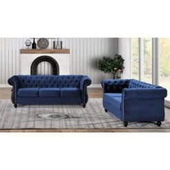 Antoinette Chesterfield 2-Piece Set- Sofa & Loveseat - Black -Baxton Acme Shop 3186dcda d3df 422a 97e5 f0f3d4c7bc04