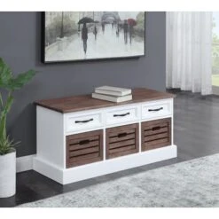 3-drawer Storage Bench Weathered Brown And White