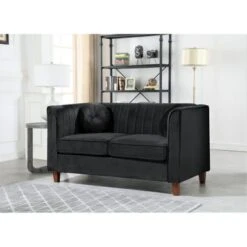 Lowery Velvet Kitts Classic Chesterfield Living Room Seat-Loveseat And Chair - Dark Blue -Baxton Acme Shop 3388e742 46ea 4eec a7e2 e90a0af23019