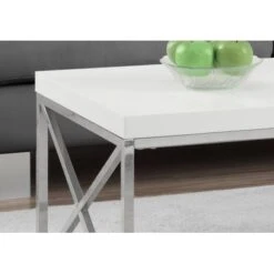 Coffee Table/ Accent/ Cocktail/ Rectangular/ Living Room/ 44"L/ Metal/ Laminate/ Glossy White/ Chrome/ Contemporary/ Modern -Baxton Acme Shop 33e4e70d fa3c 4493 87c8 6615f3aa962e