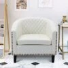 Mid-century Modern Nailhead Accent PU Barrel Chair. - White