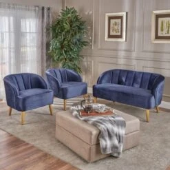 Amaia Modern 3-piece Velvet Chat Set By Christopher Knight Home - Black + Walnut -Baxton Acme Shop 34480ca2 bd8b 45d0 b66f 16c2c3bead04