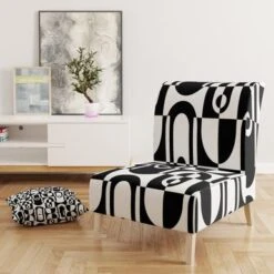 Designart "Monochrome Geometric Pattern VIII" Upholstered Mid-Century Accent Chair - Arm Chair - Side Chair -Baxton Acme Shop 349ebf86 cfaa 4980 8e84 8d7d269a6061