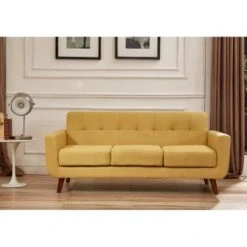 Grace Mid-Century Tufted Upholstered Rainbeau Living Room Sofa, Loveseat, And Chair 3-piece Set - Naples Yellow -Baxton Acme Shop 34a9c768 cd28 45a1 a20e 8ca26090cd2a