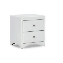 Urban Designs Dorian Faux Leather Upholstered Modern Nightstand - White -Baxton Acme Shop 34beeb76 564b 4463 9a5e 8a562ed628eb