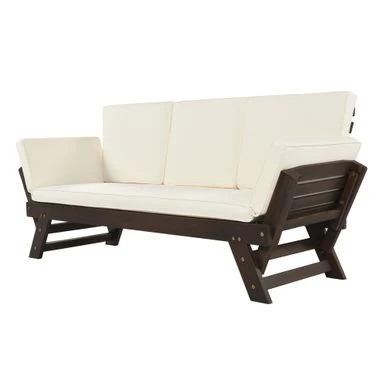 Clihome Outdoor Wooden Adjustable Daybed Sofa Chaise Lounge With Cushions - Beige 14 Clihome Outdoor Wooden Adjustable Daybed Sofa Chaise Lounge With Cushions - Beige - Image 12