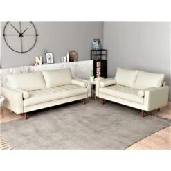 US Pride Matton Faux Leather Mid-century Modern Living Room Set-Loveseat And Sofa - White -Baxton Acme Shop 369a88bc c550 4310 8cfc 12b5f0594ef1