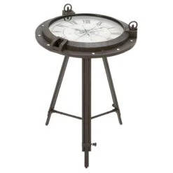 Casa Cortes Industrial Metal Round Clock Coffee Table - Brown - Wood