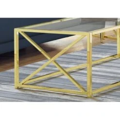 Coffee Table/ Accent/ Cocktail/ Rectangular/ Living Room/ 44"L/ Metal/ Tempered Glass/ Gold/ Contemporary/ Modern -Baxton Acme Shop 37224c1e 5618 44bd 8e2d 84a35379938e