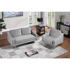 Merax 2 Piece Mordern Velvet Armchair And Loveseat Sofa Sets - Grey